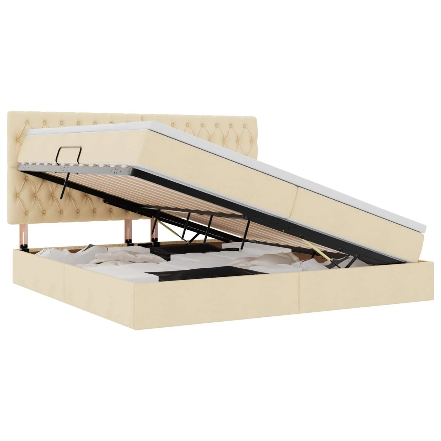 vidaXL Aufbewahrungsbett mit Matratze Creme 200 x 200 cm Polyester 3371869