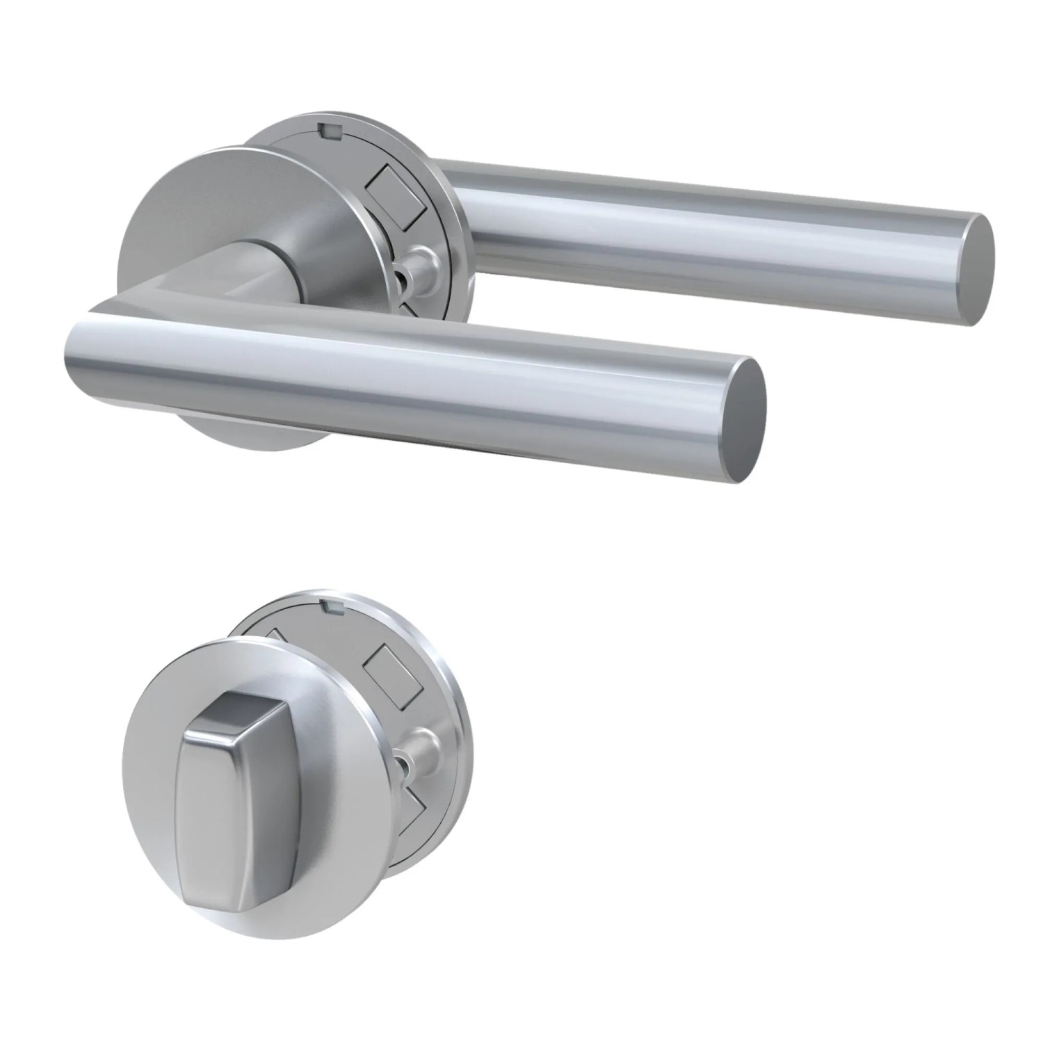 Basi Rosetten-Garnitur ZB 3220 mit 3 mm Magent-Flachrosetten aus Edelstahl mit WC Schloss 7308-3308