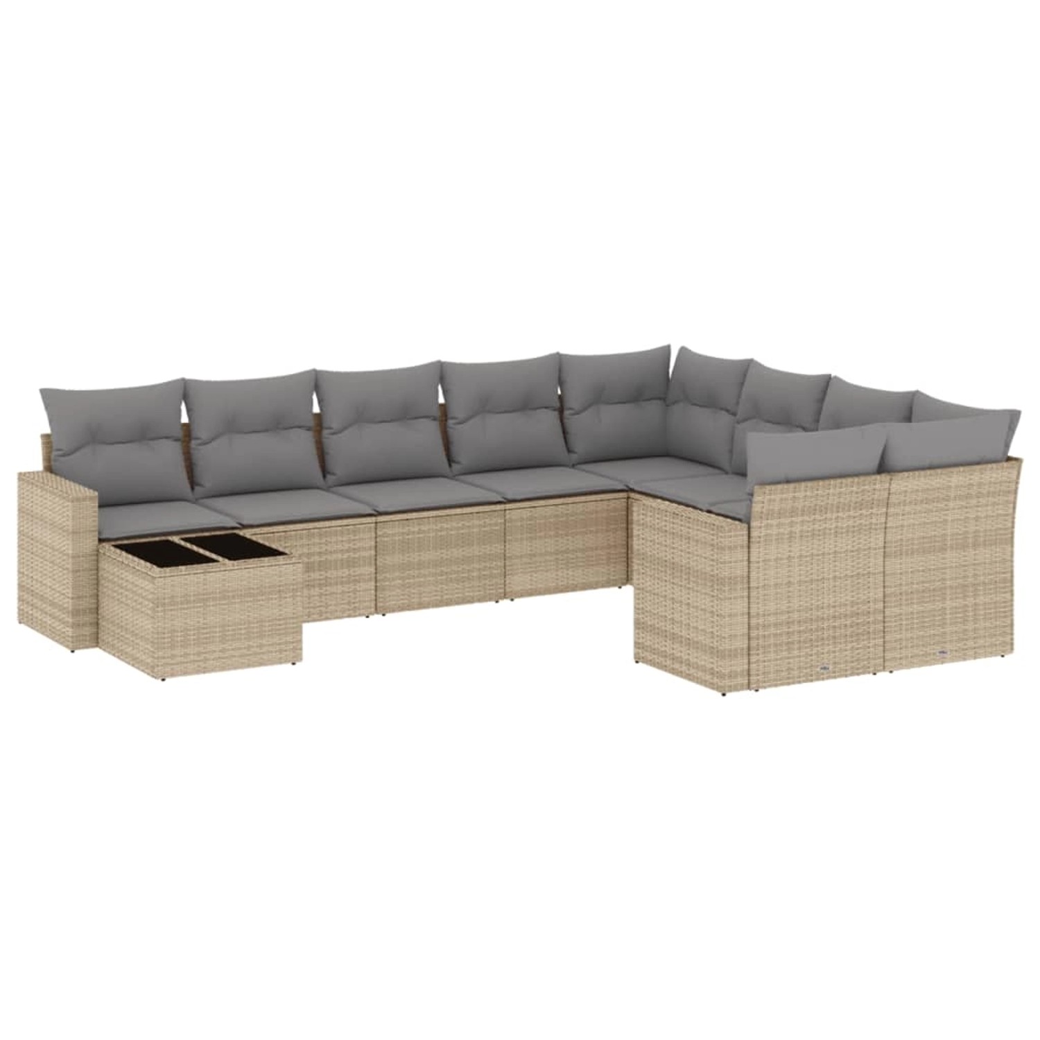 vidaXL 10-Tlg Garten-Sofagarnitur mit Kissen Beige Poly Rattan 3219449