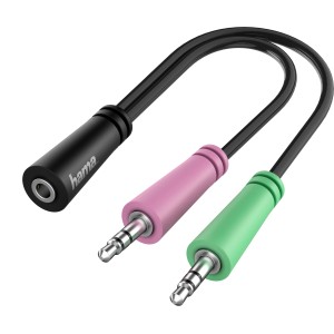 Hama Audio-Adapter: 2x 3,5mm Klinke auf 1x 3,5mm Headset-Anschluss, schwarz.