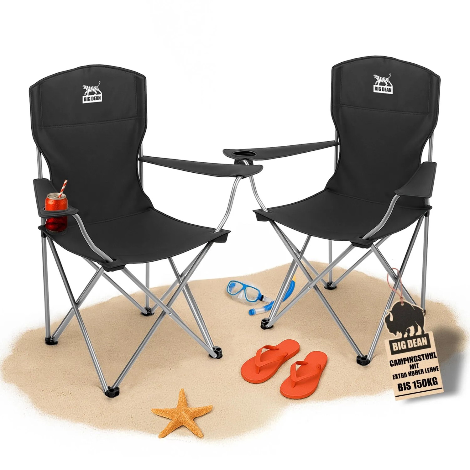 BigDean 2er Set Campingstuhl Extra Hohe Lehne bis 150kg Belastbar Faltstuhl Anglersessel Klappstuhl Klappsessel Campingstuhl Faltbar Angelstuhl_7