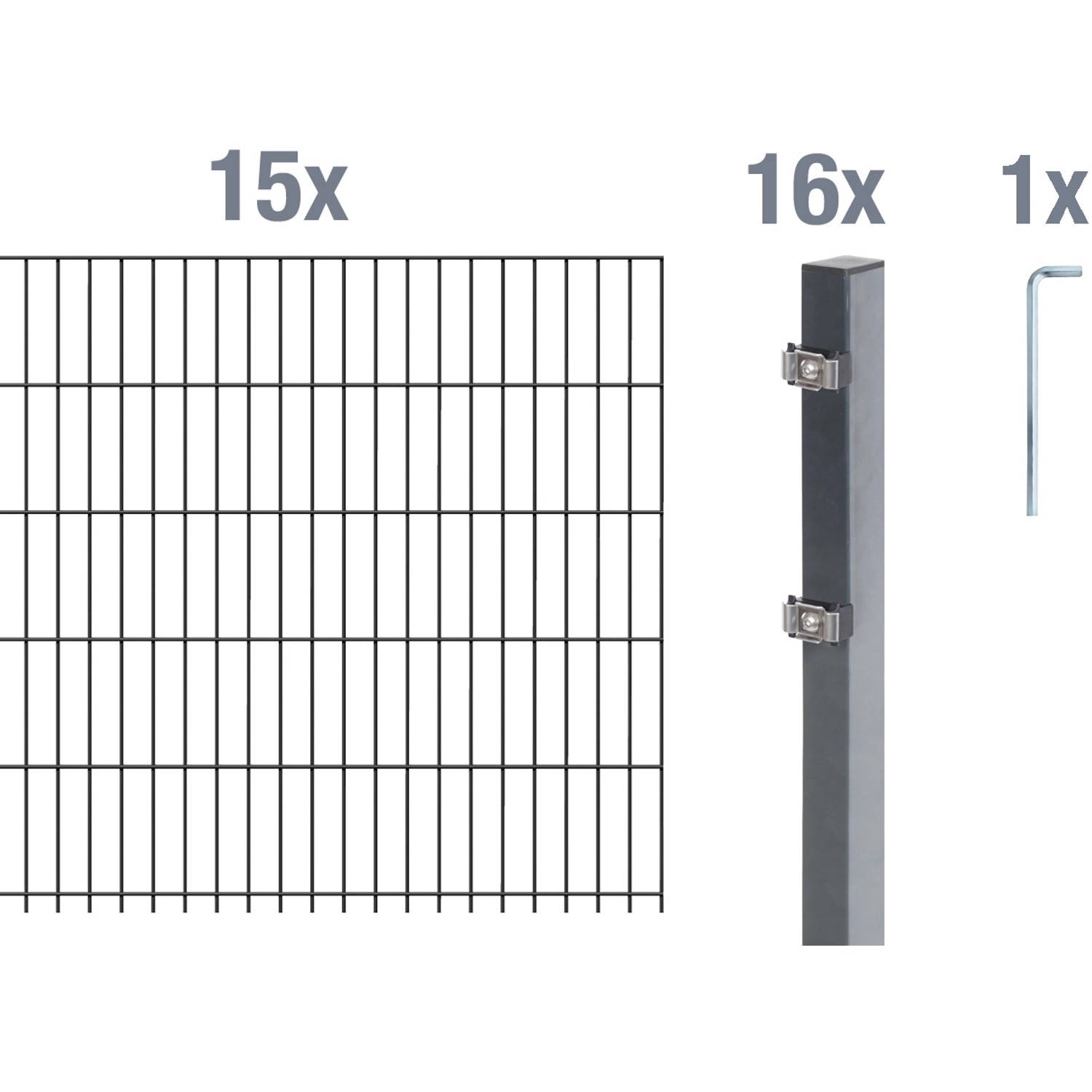 Metallzaun Grund-Set Doppelstabmatte verz. Anthrazit beschichtet 15x 2 m x günstig online kaufen