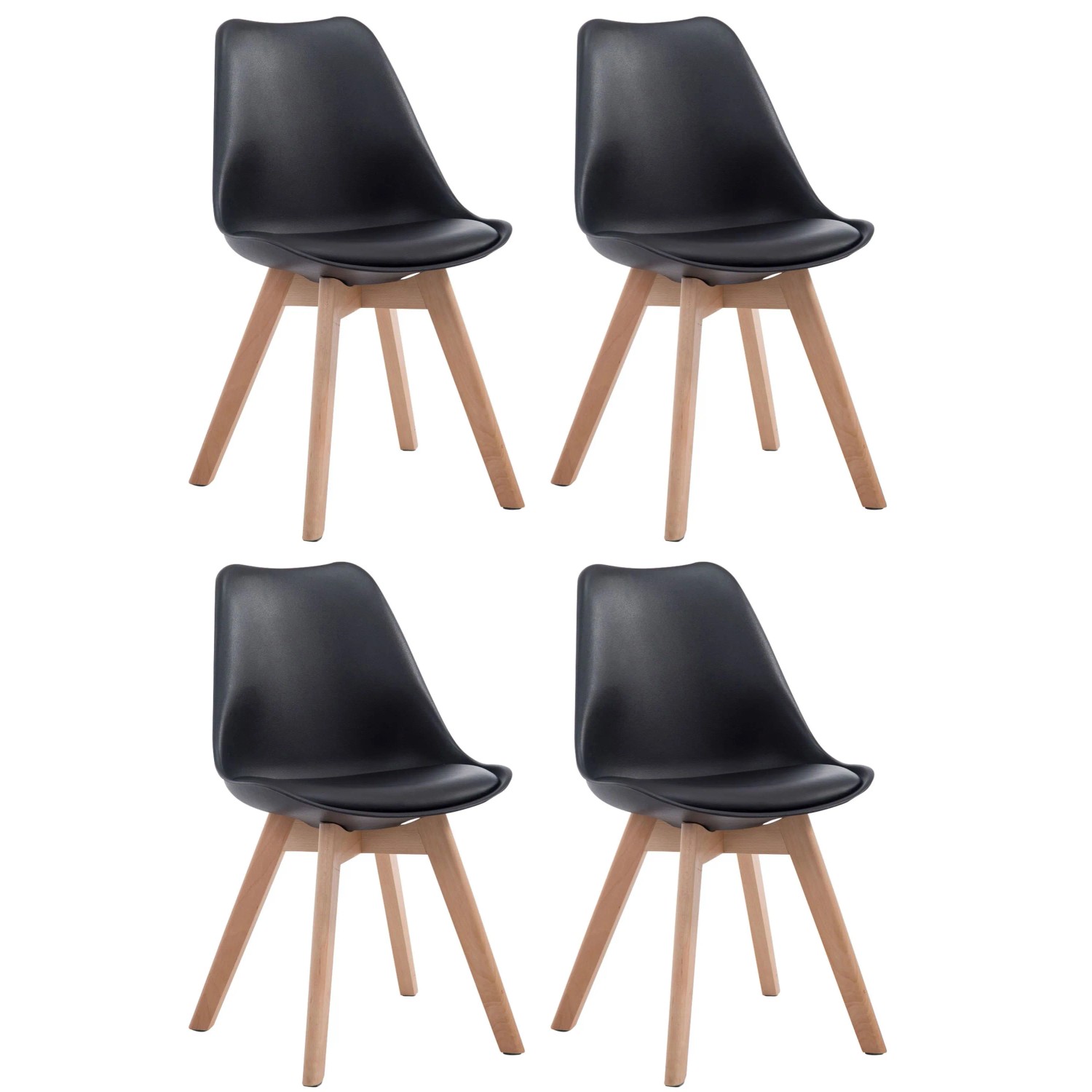 CLP 4er Set Besucherstühle Borneo Kunstleder Schwarz/Natura