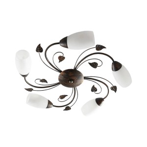 Retro Deckenlampe Stefania, braunes Metall, 5-flammig. Wohnzimmerleuchte im Vintage Antik Design.