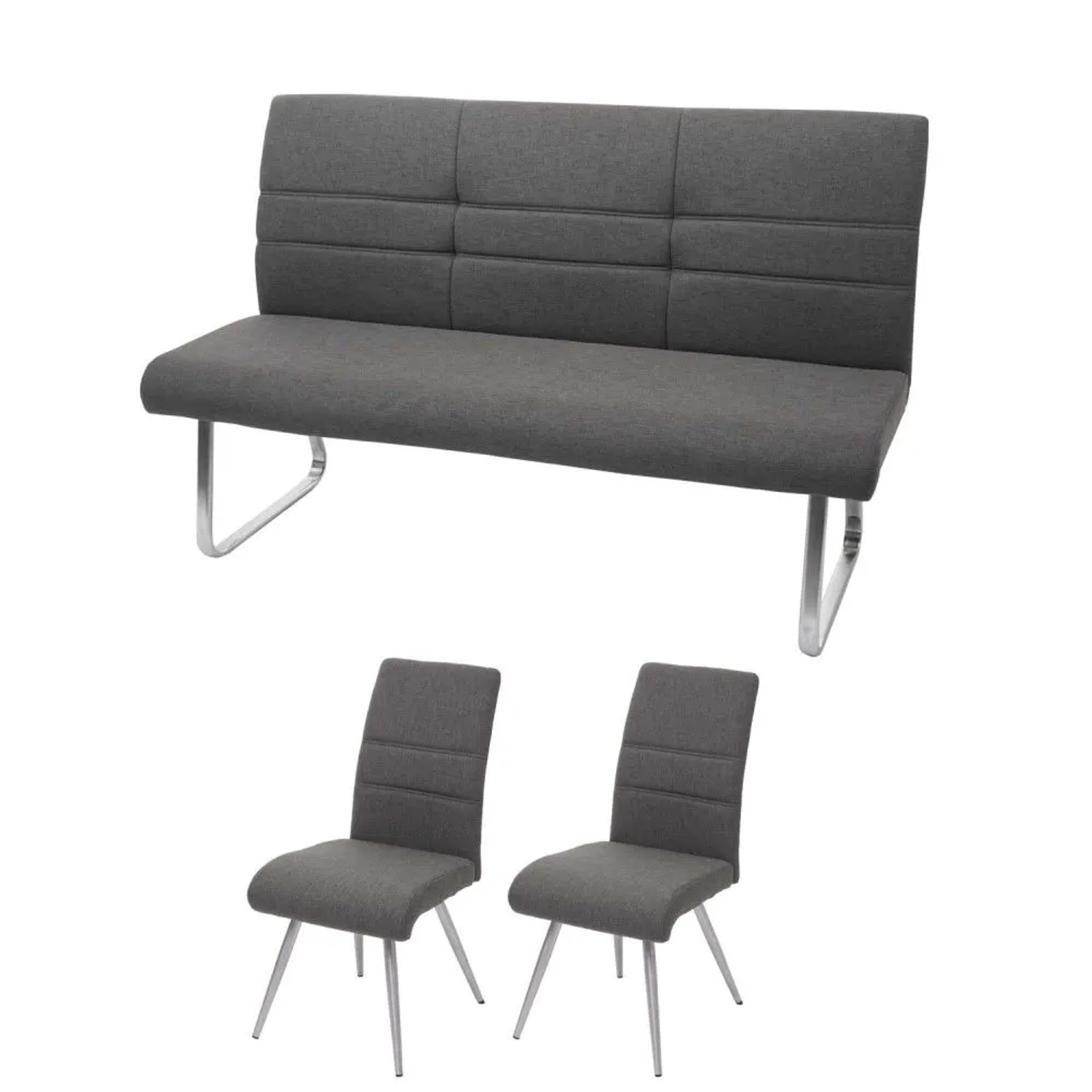 MCW Esszimmer-Set G55Bank Küchenstuhl Stuhl Grau-Braun Bank 180cm