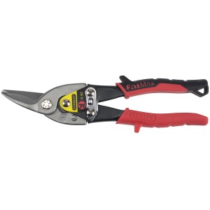 Stanley Fatmax Blechschere (links) mit rotem Griff, 250 mm. Ideal zum Schneiden von Blech.