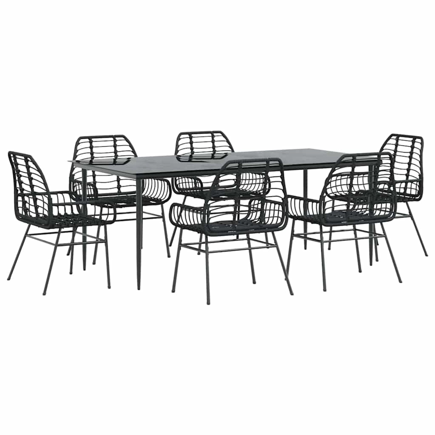 vidaXL 7-Teiliges Garten-Esszimmerset Schwarz Poly Rattan Glas 3334441