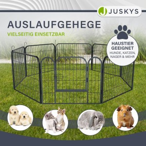 Juskys Welpenauslauf aus Metall, 8-teilig, 80x60cm, für Welpen und Kleintiere im Garten oder Haus.