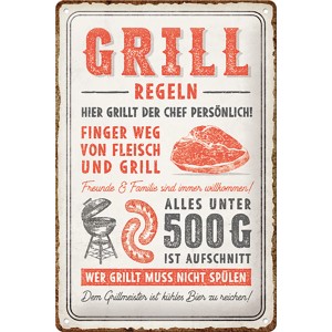 Nostalgic-Art Blechschild "Grill-Regeln" (20x30cm) für Wanddeko: Grill, Steak, Wurst, Regeln.