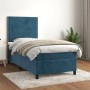 Dunkelblaues Boxspringbett (100x200 cm) mit Samtbezug, Matratze und Kopfteil im Schlafzimmer.