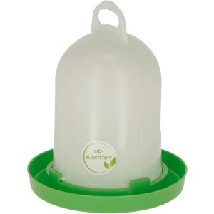 Bio-Kunststofftränke, 5,5 l, für Hühner, mit grünem Sockel und transparentem Behälter.