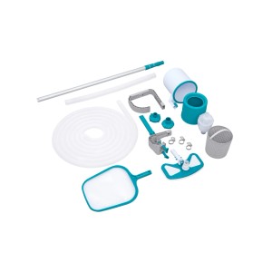 Bestway AquaClean Deluxe Pool Pflegeset: Teleskopstange, Kescher, Saugbürste, Schlauch für Pools bis 610 cm.