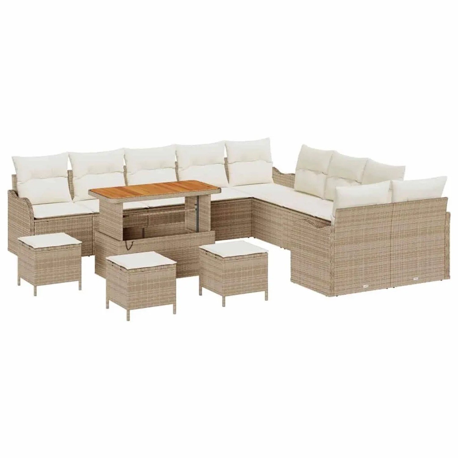 vidaXL Garten-Sofa-Set mit Kissen mit Speicher 14-Tlg Beige und Creme 3364281