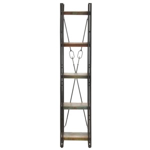 VidaXL Bücherregal mit 5 Fächern aus Altholz und Stahlrahmen, Ansicht von vorn.