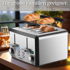 Steinborg 4-fach Toaster aus Edelstahl mit Brötchenaufsatz und Toast.
