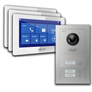 Goliath Basic Line 3-Familienhaus Video Türsprechanlage Monitor Weiß - Silber Ausenstation Unterputzdose