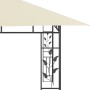 Detailansicht: Creme-weißer Pavillon mit Moskitonetz und LED-Lichterkette, verziertem Rahmen.