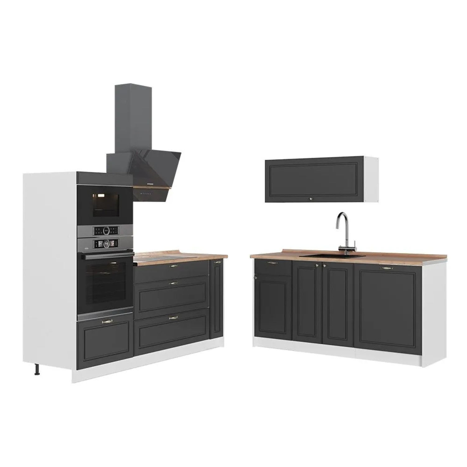 Vicco Küchenzeile Fame-Line Anthrazit-Gold Landhaus/Weiß 340 x 154 AP Eiche Art Nr 63722