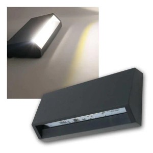 Schwarze LED Außen-Wandleuchte aus Kunststoff, neutralweißes Licht, IP65. Modernes Design für Fassadenbeleuchtung.