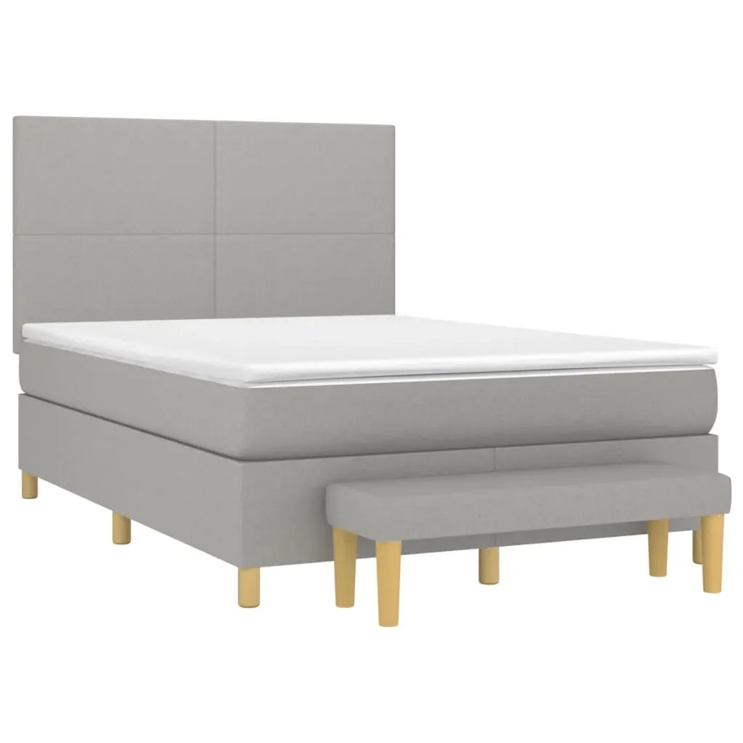 Hellgraues vidaXL Boxspringbett (140x190 cm) mit Matratze und Bank.