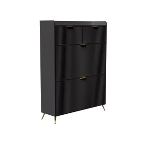Schwarzer PXloue Schuhschrank (80x24x110cm) mit Schubladen und Metallgriffen für Wohnzimmer.
