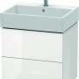 Duravit Waschbeckenunterschrank L-Cube, weiß hochglanz, mit zwei Schubladen und Aufsatzwaschbecken.