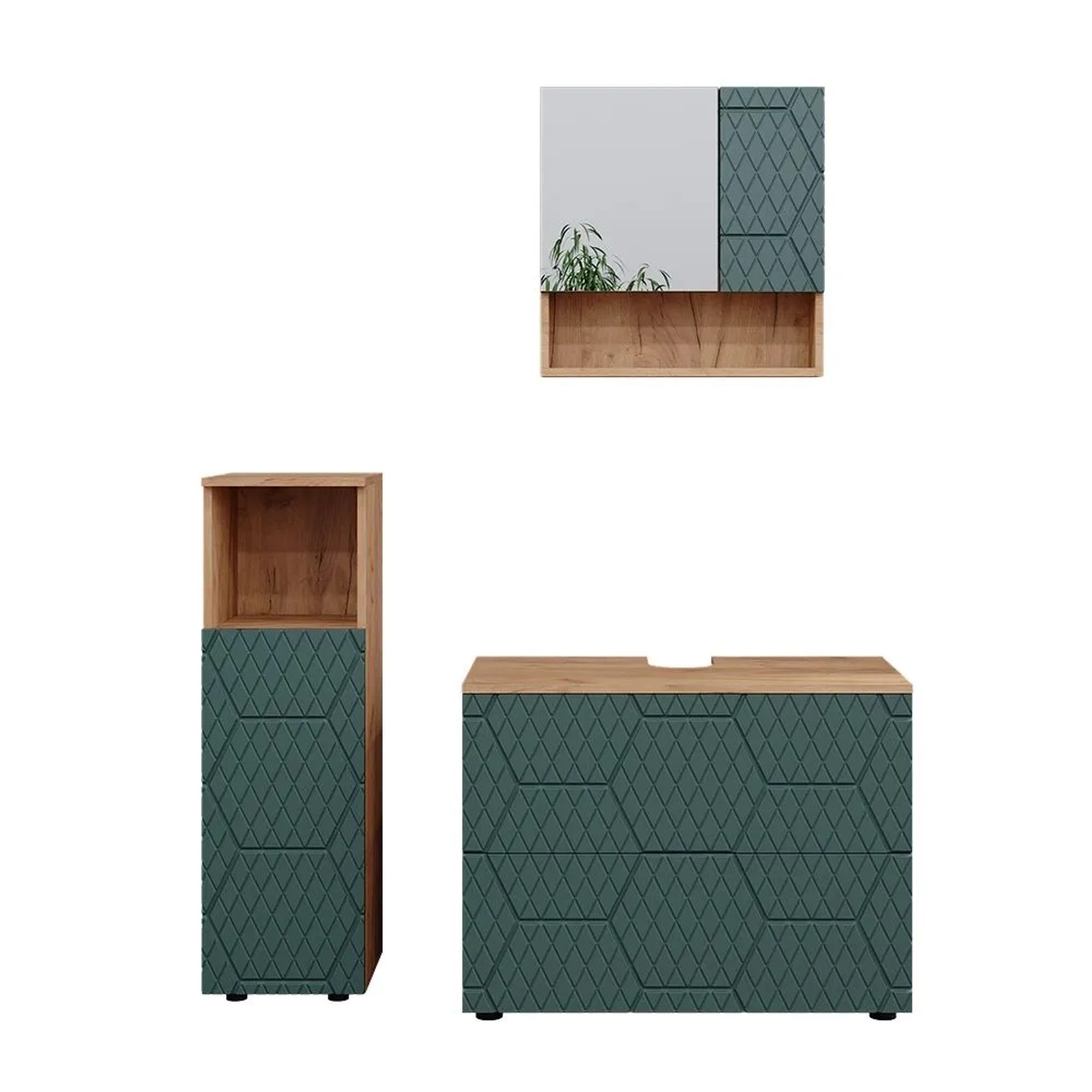 Vicco Badmöbel-Set Irma Grün/Goldkraft Eiche 80 x 59 3-teilig