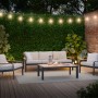 4-teiliges Lounge-Set Branford in Anthrazit-Beige mit Alu-Stahl-Gestell und Holzelementen.