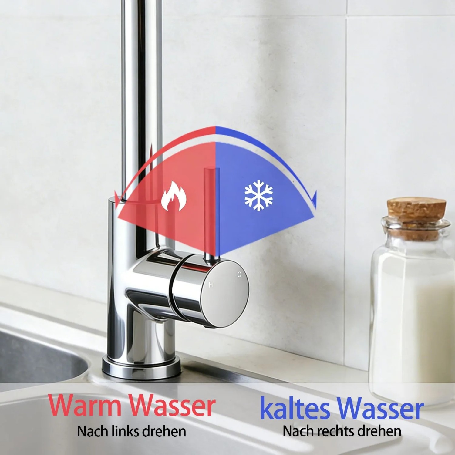 AICA Küchenarmatur, Chrom, mit ausziehbarer Brause und Einhebelmischer zur Temperatureinstellung.