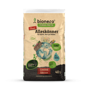Sack Bionero Blumenerde Alleskönner, 40 l, torffreie Bio-Universalerde für Garten, Balkon und Hochbeet.