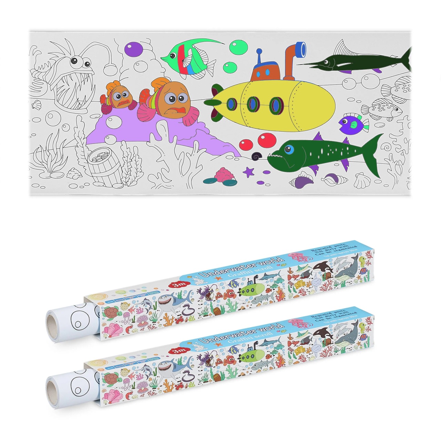 Relaxdays Ausmaltischdecke 2er Set Papier Weiß Selbstklebend Sea Life 3 m