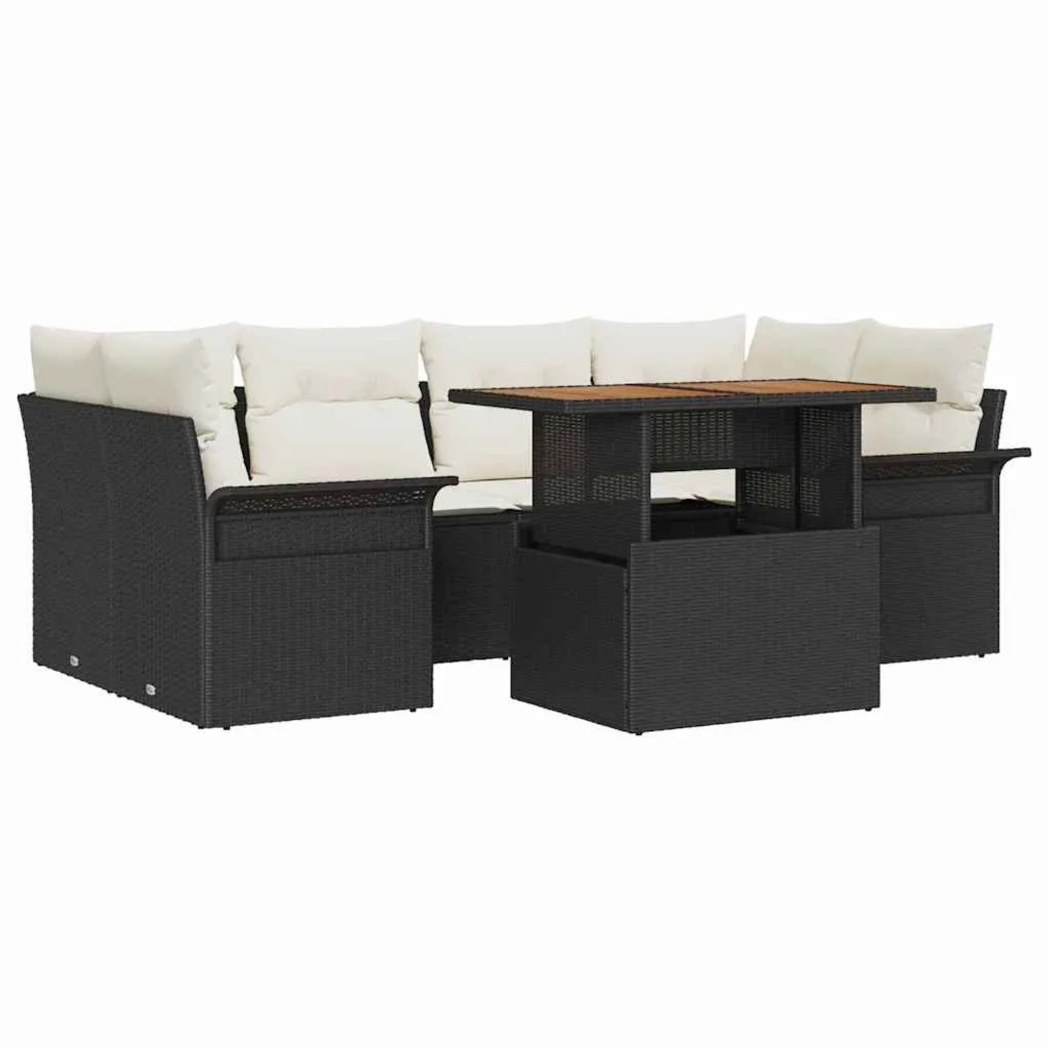 vidaXL Garten-Sofa-Set mit Kissen 7-Tlg Schwarz und Creme 3349284