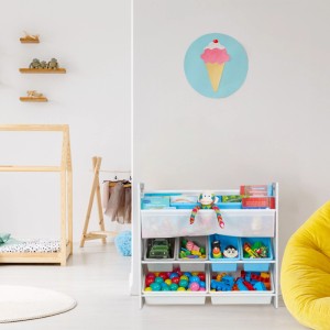Relaxdays Kinderregal Spanplatte Metall Kunststoff Polyester Bunt mit 10 Fächern und Motiv 78 cm x 86 cm x 26,5 cm 6 kg
