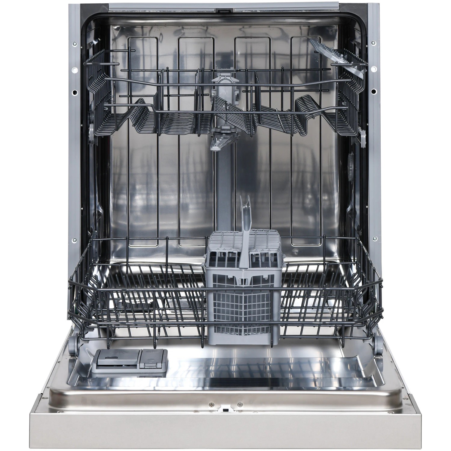 Innenansicht Telefunken Einbau Geschirrspüler mit Ober- und Unterkorb, teilintegriert, 60 cm breit.