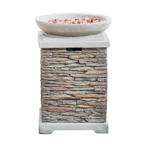 Teamson Home Gas-Feuerstelle (50 cm) in Grau mit Stein-Optik und Lavasteinen.