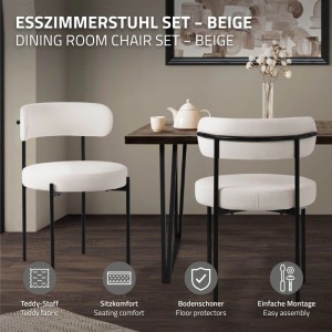 ML-Design Esszimmerstühle 4er Set Weiß Teddystoff Metallbeinen