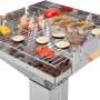 Tepro Holzkohle Säulengrill Vista Edelstahl mit Grillgut wie Würstchen und Gemüse.