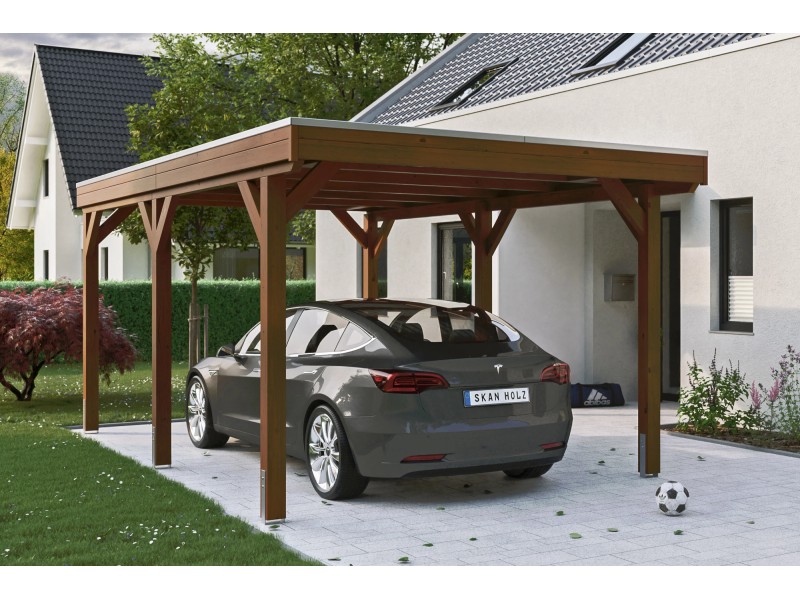 Skan Holz Carport Grunewald x mit 321 cm kaufen EPDM-Dach 554 Nussbaum bei OBI cm