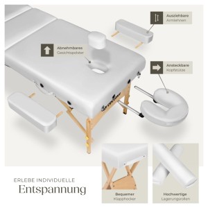 Tectake 3 Zonen Massageliege Set  Breite 70 cm  Polsterung 10 cm Inklusive Hocker  Lagerungsrollen und Tragetasche  218 x 102 x 90 cm Weiß