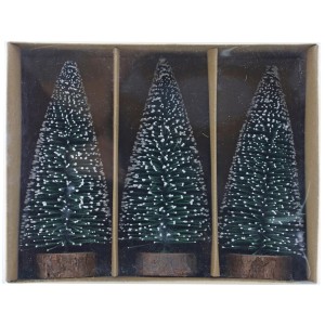 3er Set Tannenbäume aus Kunststoff mit Holzfuß, ca. 12,5 cm hoch, Weihnachtsdekoration.