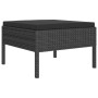 Schwarzer vidaXL Gartenmöbel-Hocker aus Rattan mit schwarzem Kissen, Teil eines Lounge-Sets.