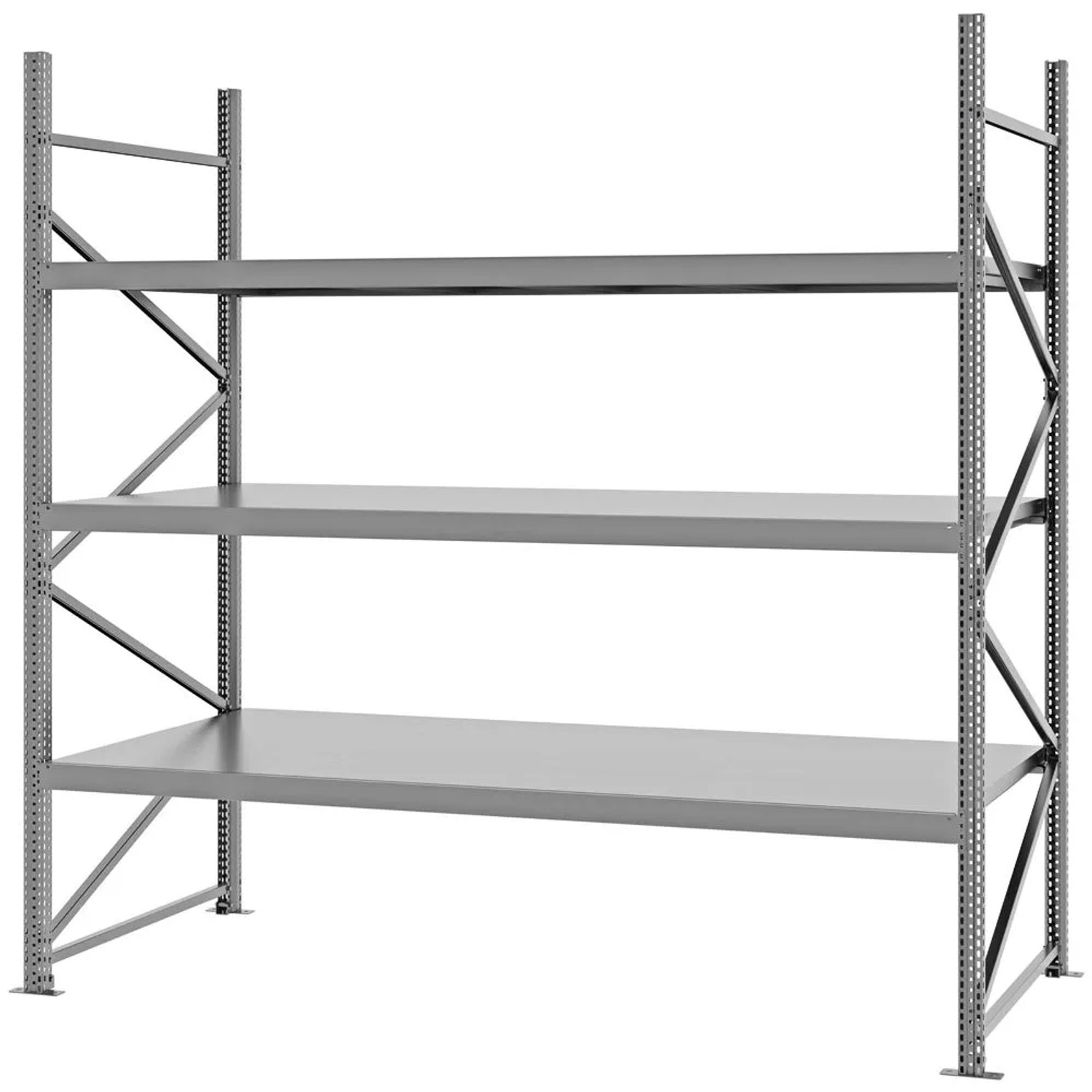 PROREGAL Weitspannregal Schraub-Stecksystem MAGNUS PRO Made In Germany Grundregal 250x250x100cm 3 Ebenen Stahlböden Fachlast 430kg Verzinkt