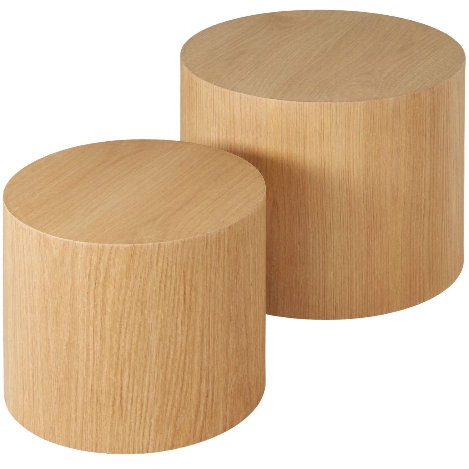 Tectake 2Er Set Couchtische Danny Rund Eichefurnier  48 x 48 x 38 cm Eiche Hell