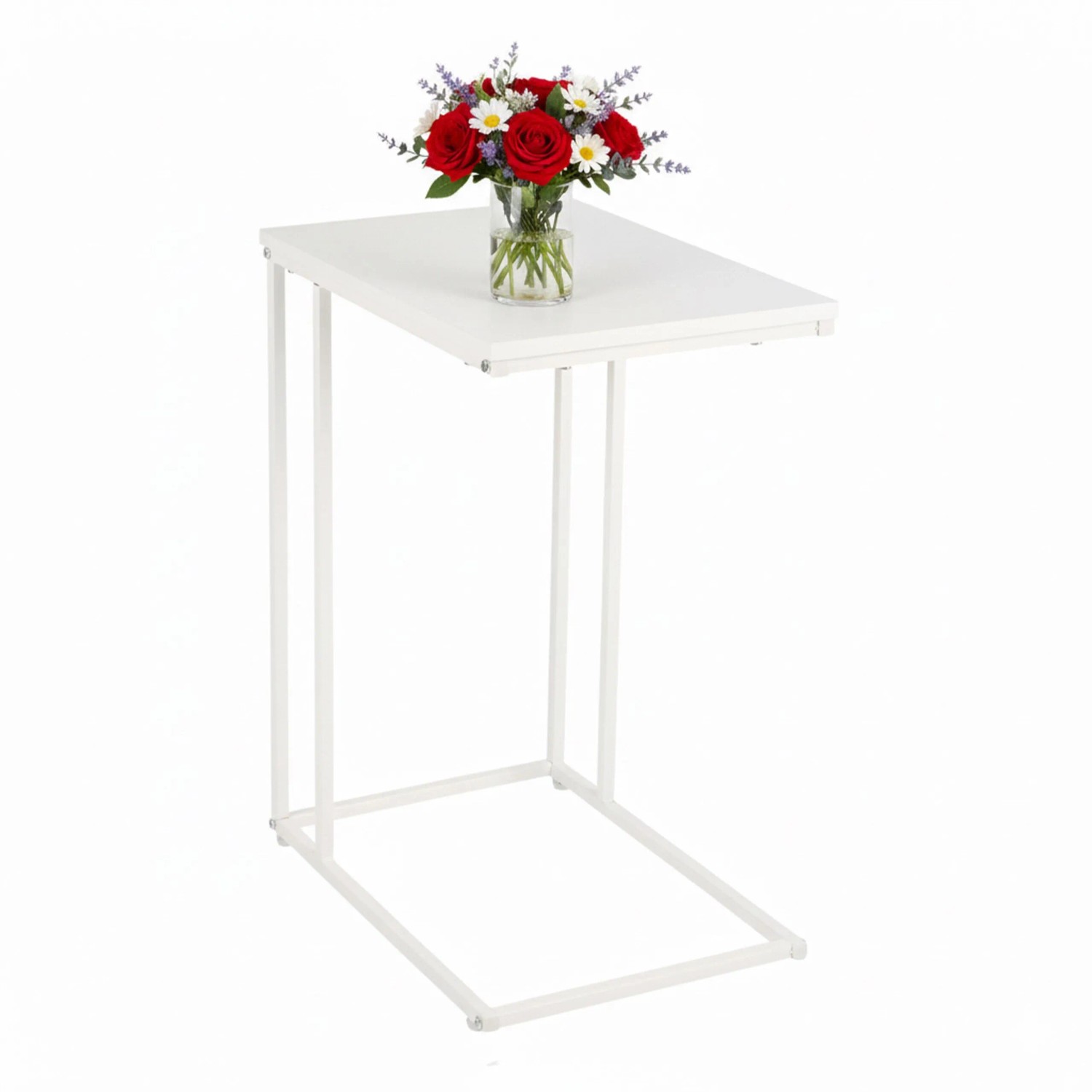 Relaxdays Beistelltisch C-Form MDF Eisen Weiß Zum Unterschieben 64 cm x 50 cm x 35 cm 3,6 kg