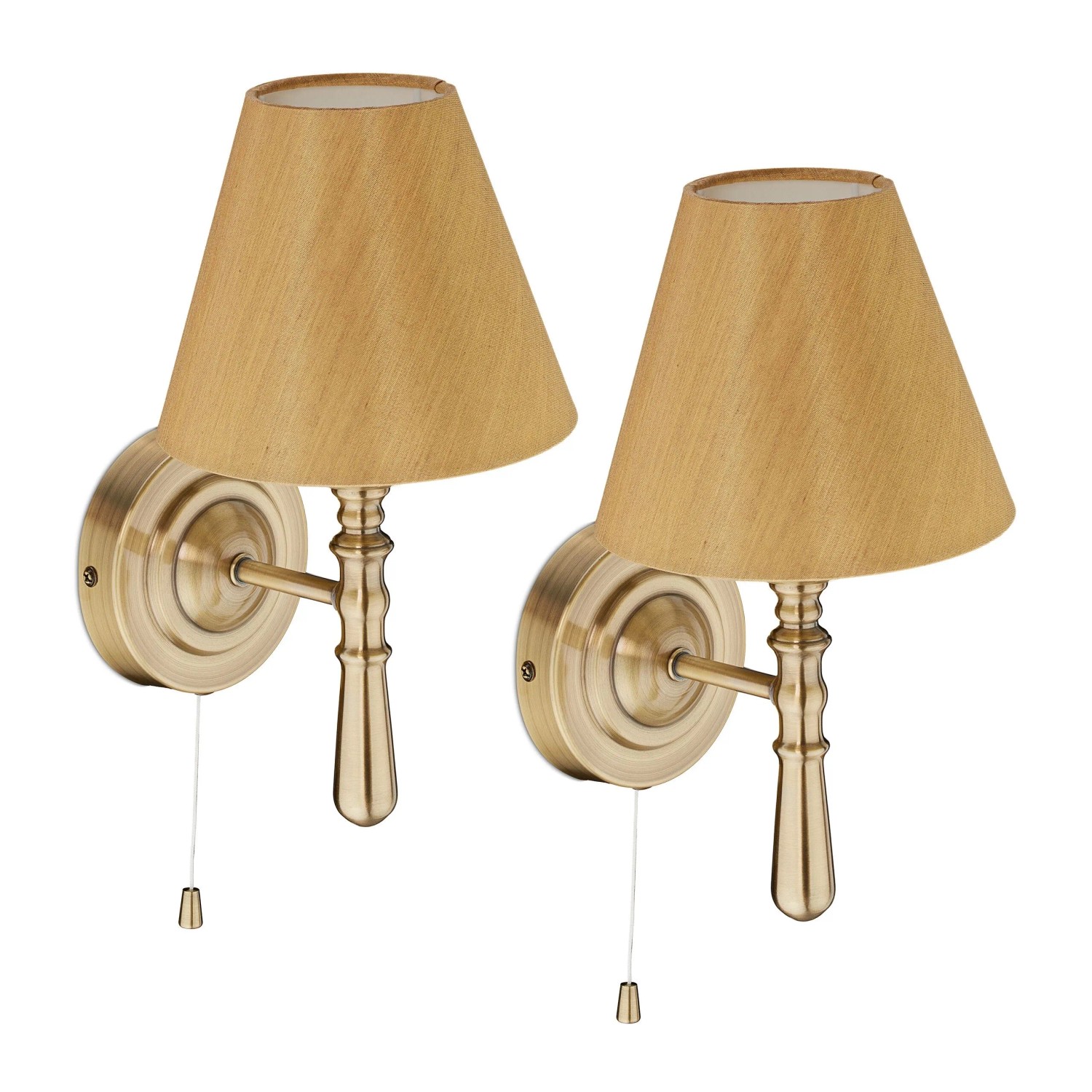 Relaxdays Wandlampe mit Schirm 2er Set Messing Zugschalter 28 cm x 16 cm x 19 cm 0,76 kg