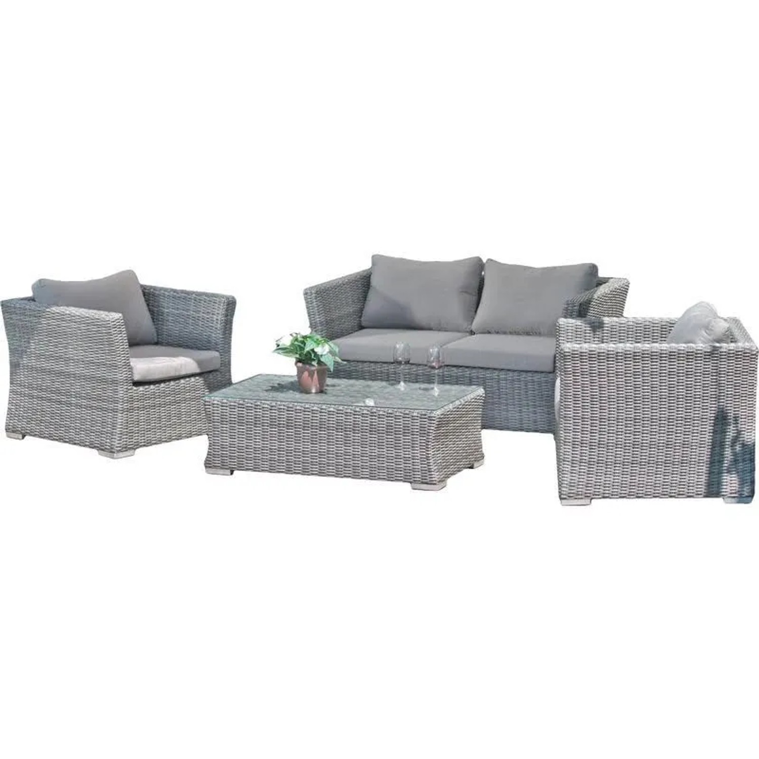 DELUKE Gartenloungeset ULRIK 4-tlg. Kunststoff Grau Gartenmöbel Set Garten Loungegruppe Lounge-Set Pool Loungegarnitur