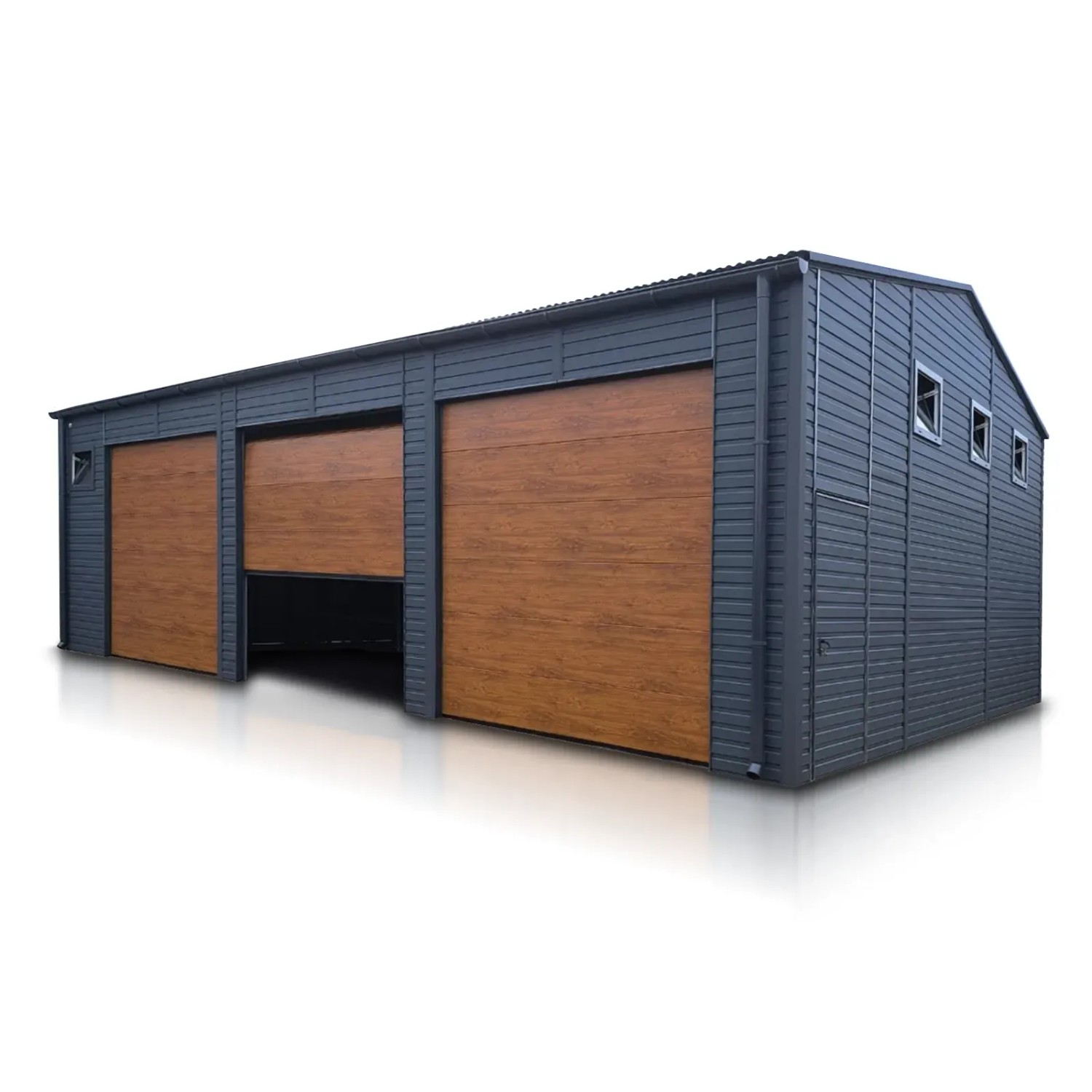 Liderstal Halle Basic aus Blech 1200 x 800 cm Seitengiebel Sektionaltore Graphit