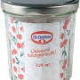 Dr. Oetker Einmachglas, 324 ml, transparent mit Kirschmuster und silbernem Deckel.
