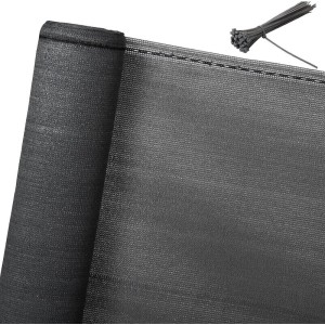 Anthrazitfarbene WOLTU Zaunblende (1,8x15 m) aus HDPE mit Kabelbindern für Sichtschutz.
