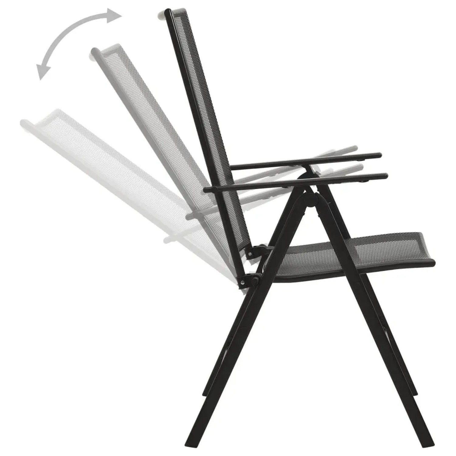 Verstellbarer Gartenstuhl aus Stahl, anthrazit, Teil eines 5-tlg Sets, Rückenlehne verstellbar.